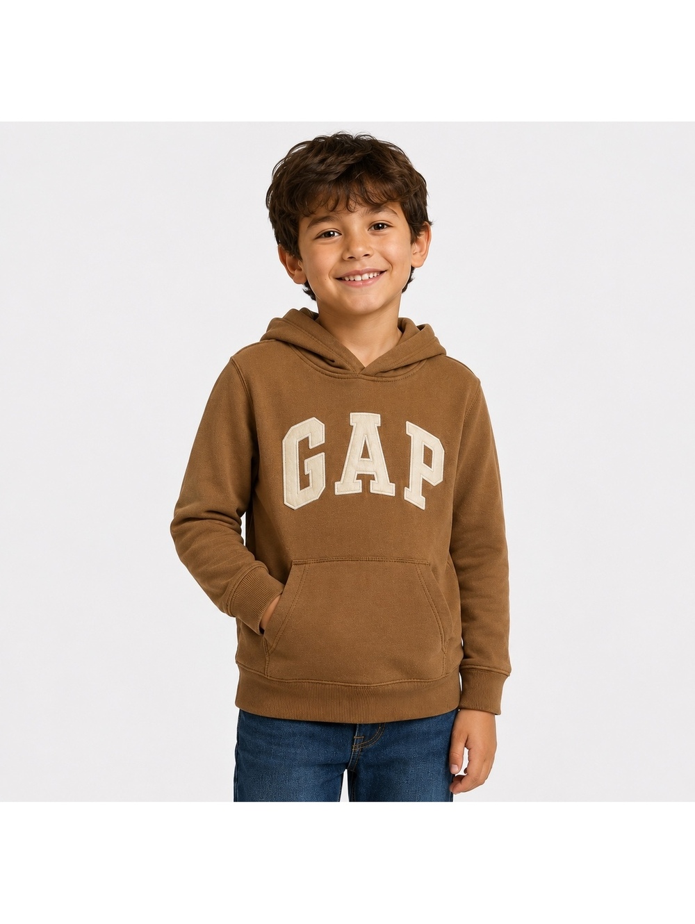 291. NWT! GAP Kids•Brown Logo Pullover Hoodie•Size S (6–7)